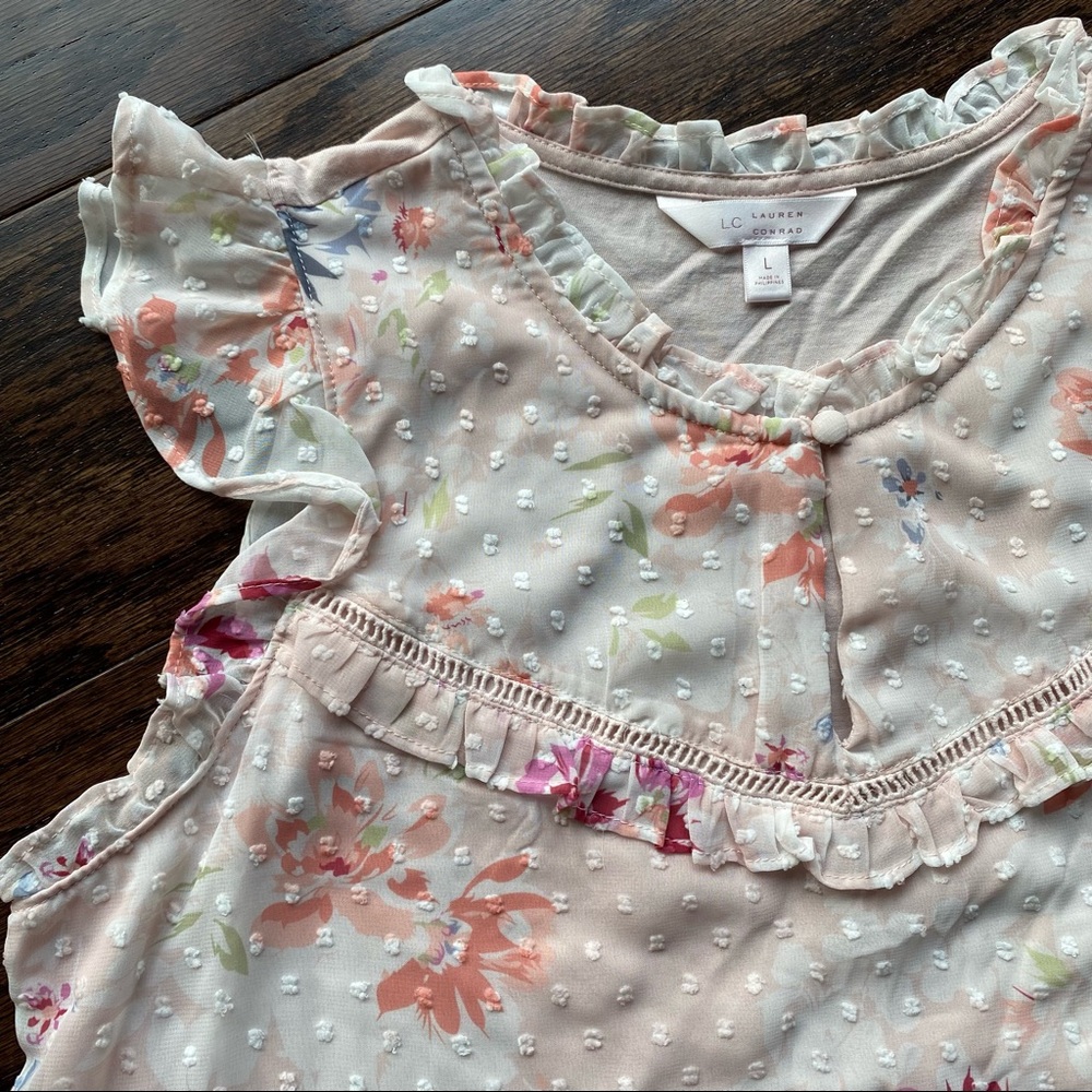 LC Lauren Conrad Pink Floral Ruffle Tank - Picture 7 of 8